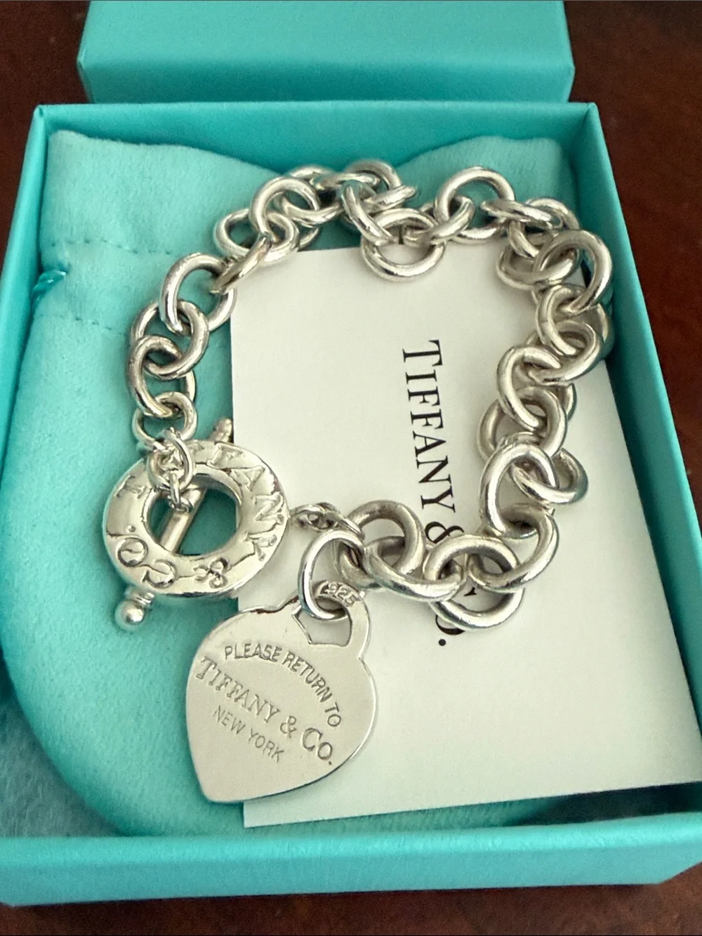 9.5” Tiffany & Co. Sterling Silver Heart Tag Toggle Bracelet - Silver
